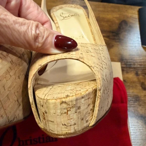 Christian Louboutin Peep-Toe Slingbacks So Private 120 All Cork 35.5/36 - Picture 8 of 16